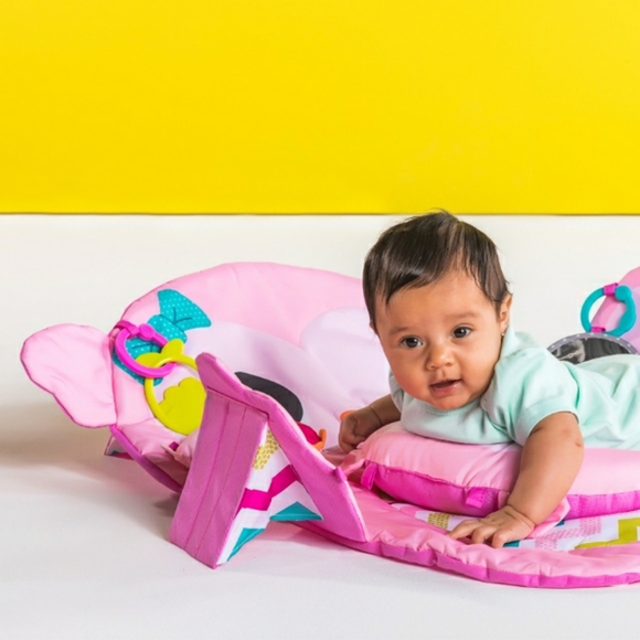 ☆Like New☆BRIGHT STARTS Pink Owl Activity Gym/Tummy Time Mat Lounger With Toys☆ - Picture 8 of 14